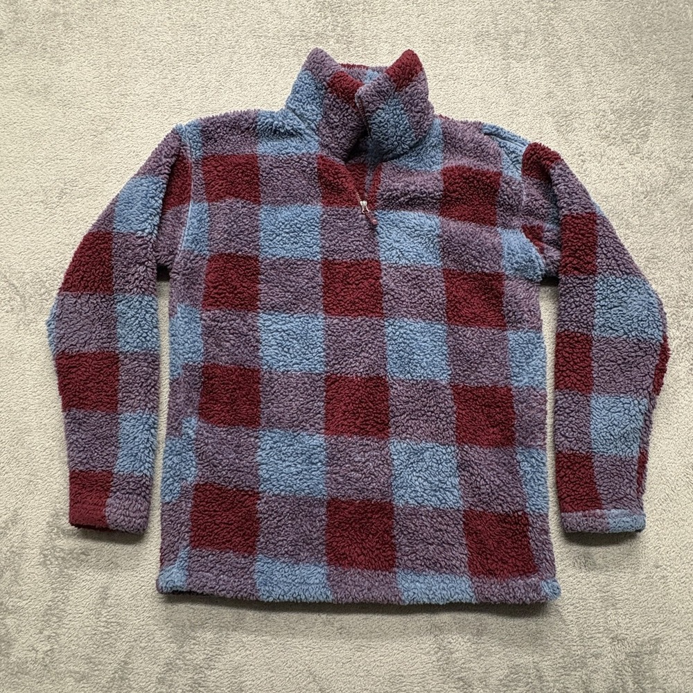 Eddie Bauer Pullover Womens Small Plaid Sherpa Fleece Jacket Cozy Outdoors